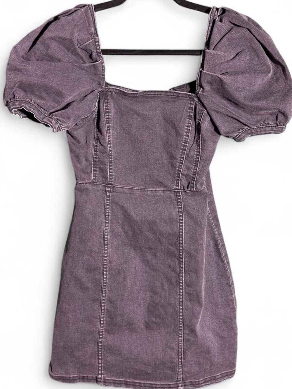 H&M Grey Puff-Sleeve Square Neck Mini Dress size 8